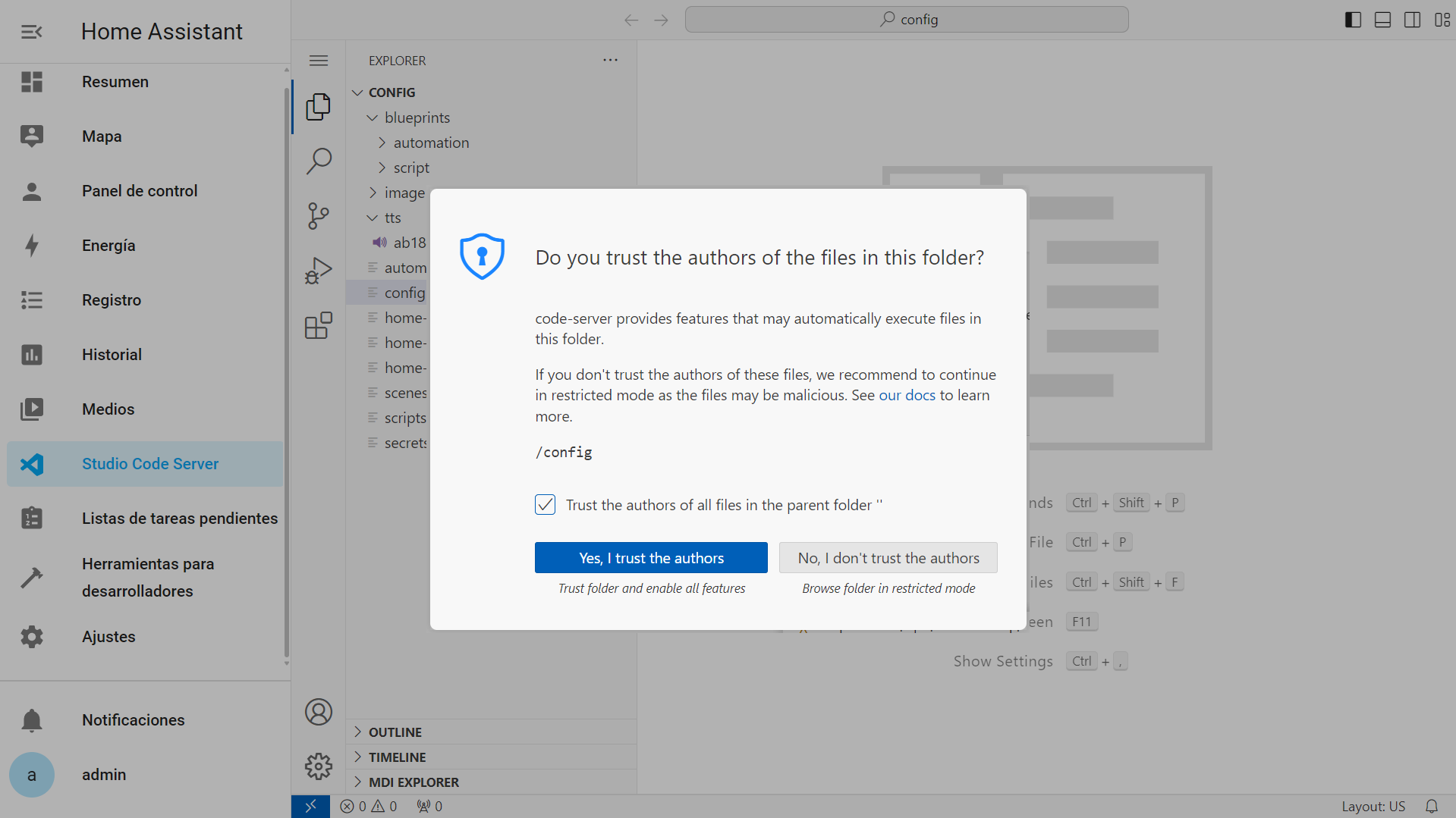 Studio Code Server - Confiar en Autores