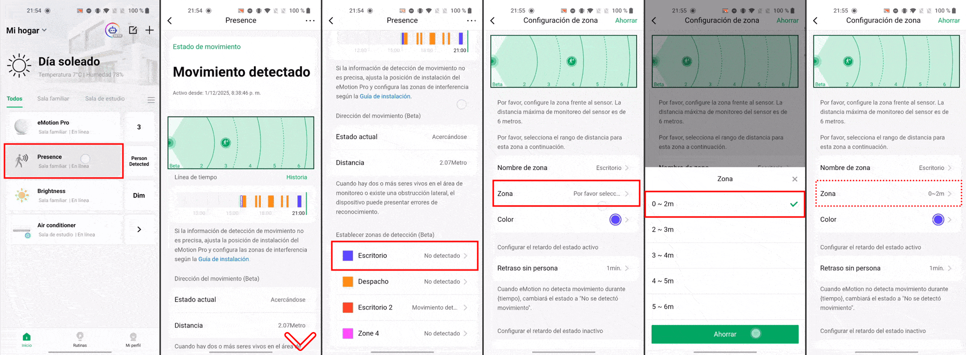 Configuración de zonas de detección en la app