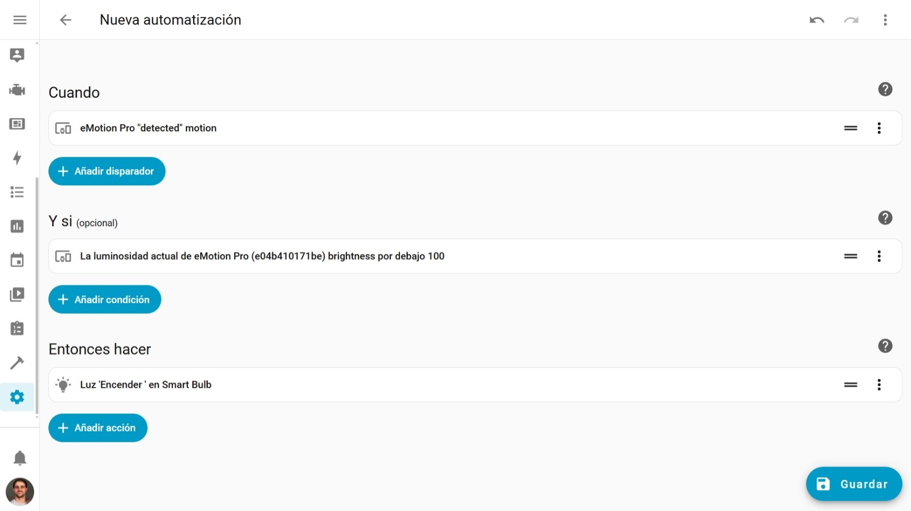Ejemplo automatización eMotion Pro en Home Assistant