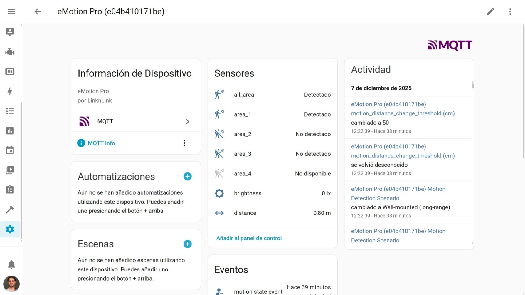Entidades del eMotion Pro en Home Assistant