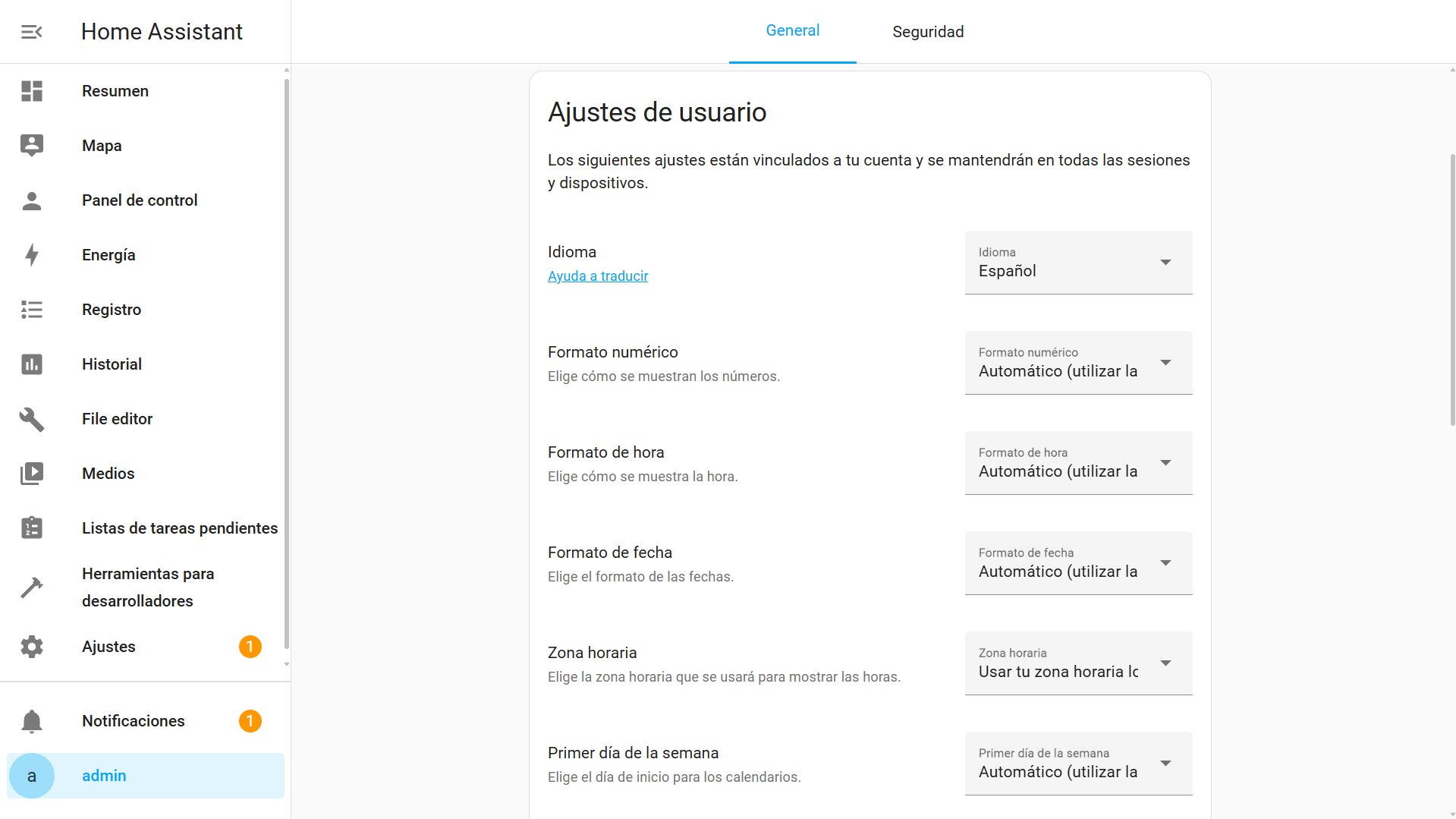 Perfil - Ajustes de Usuario