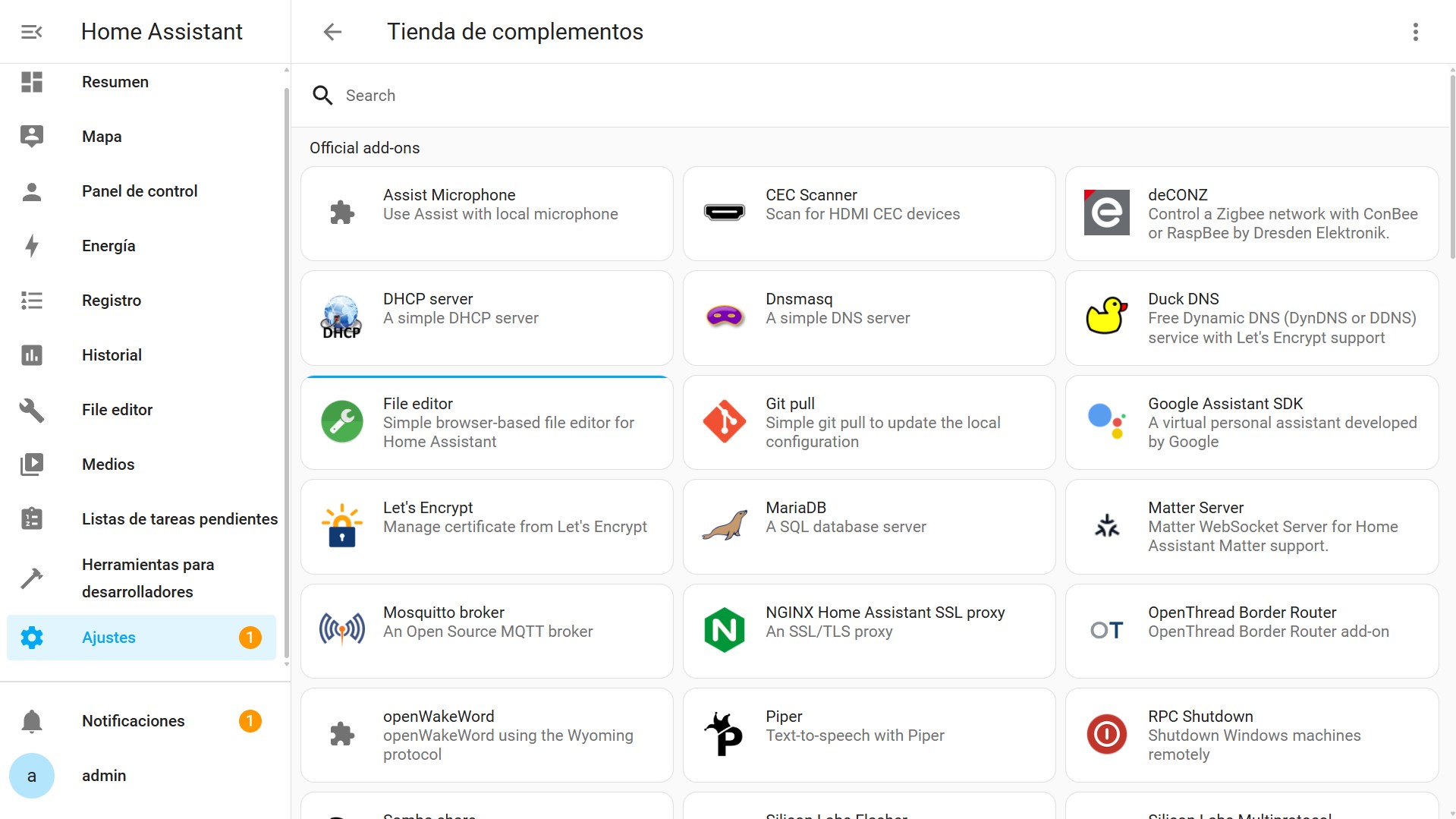 Ajustes - Complementos - Tienda de Complementos